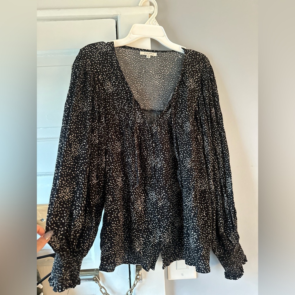 Zara Black White Dot Long Sleeve Blouse
